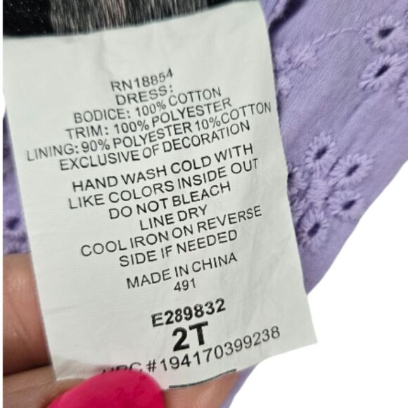 Rare Editions Baby Girl Eyelet Dress Purple Embroidered Polka Dot Flower Trim - Picture 8 of 9